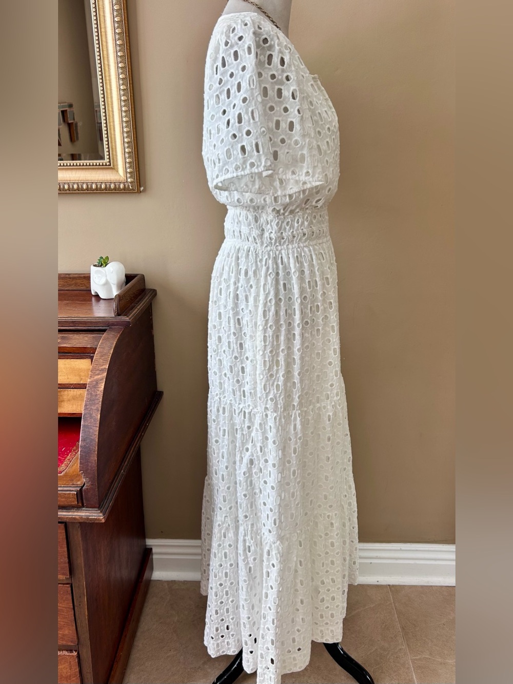 Anthropologie The Somerset Short Sleeve Maxi Dress White Eyelet Edition Size XL - Picture 11 of 16